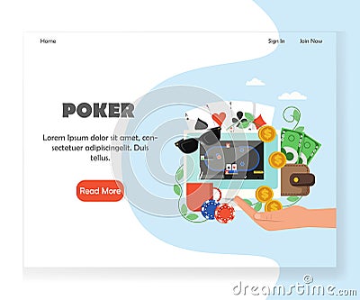 Vector online poker website landing page design template Vector Illustration