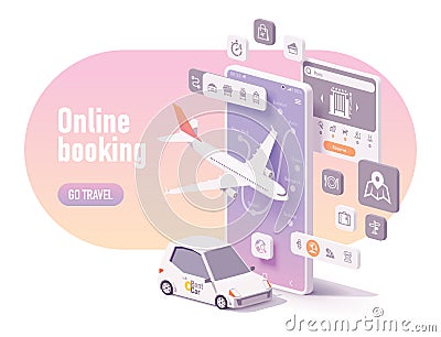 Vector online travel planning and booking concept Vector Illustration