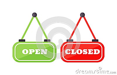 Vector open and close sign. Cartoon Illustration