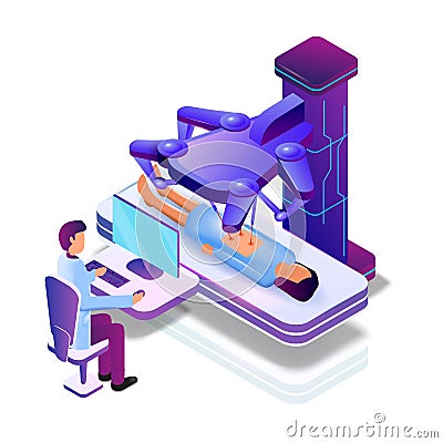 Vector Operation Female Patient with Medical Robot Vector Illustration