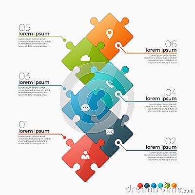 Vector 6 options infographic template with puzzle sections Vector Illustration