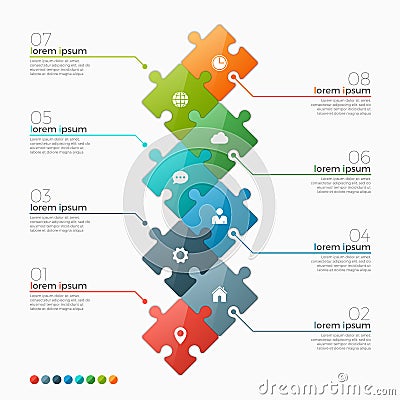 Vector 8 options infographic template with puzzle sections Vector Illustration