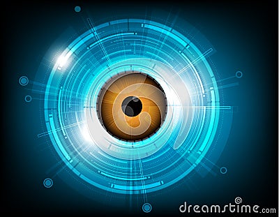 Vector orange eyeball future technology on blue background. Vector Illustration