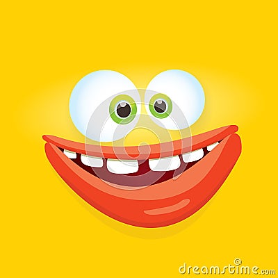 Vector orange funny comic monster face. Vector Illustration