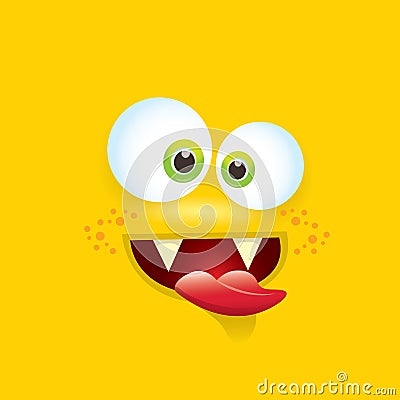 Vector orange funny comic monster face. Vector Illustration