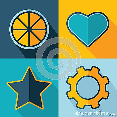 Vector orange heart star gear icons Vector Illustration