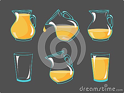 Vector orange juice in glasses and in jag - animation frames of Vector Illustration