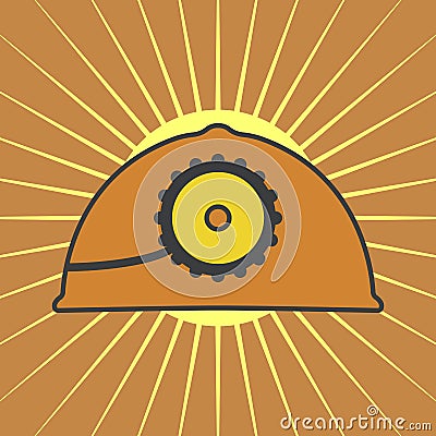 Vector orange mine helmet with a lamp Vector Illustration