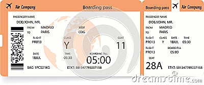 Vector orange modern airline boarding pass Vector Illustration