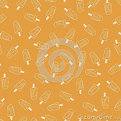 Vector orange single colour doodle of scattered popsicle ice cream repeat pattern. Suitable for textile, gift wrap and Vector Illustration