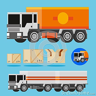 Vector orange and white delivery trucks Vector Illustration