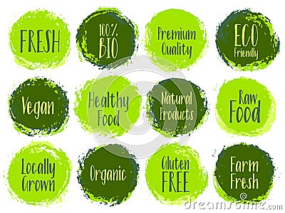 Organic labels, bio emblems for products packaging Vector Illustration