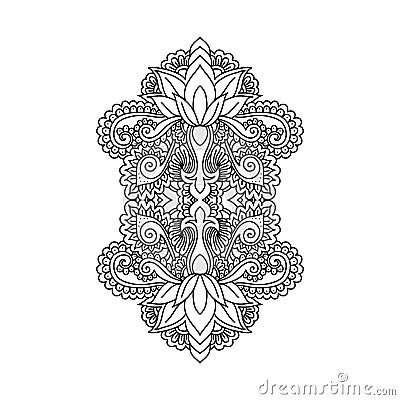 Vector oriental ornament, ethnic zentangled henna tattoo, patterned Indian paisley for adult anti stress coloring pages Vector Illustration