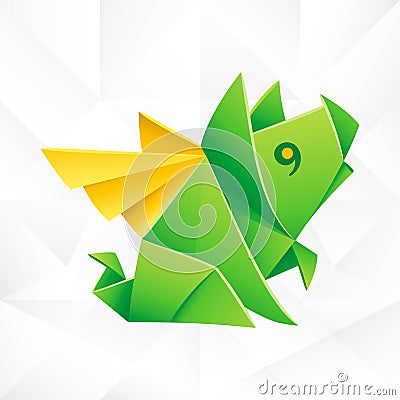Vector Origami Green Flying Pig Vector Illustration
