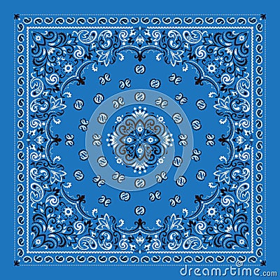 Vector ornament Bandana Print. Traditional ornamental ethnic pattern with paisley and flowers. Silk neck scarf or Vector Illustration