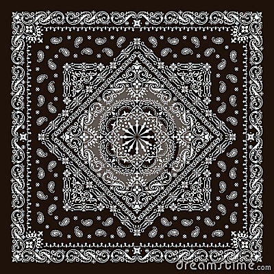 Vector ornament paisley Bandana Print. Silk neck scarf or kerchief square pattern design style, best motive for print on Vector Illustration