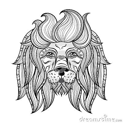 Vector ornamental Lion, ethnic patterned head. Hand drawn bohemian tattoo design in doodle style. Zentangle african totem Vector Illustration