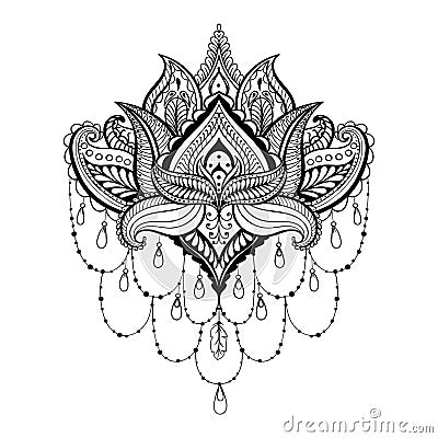 Vector ornamental Lotus, ethnic zentangled henna tattoo, pattern Vector Illustration