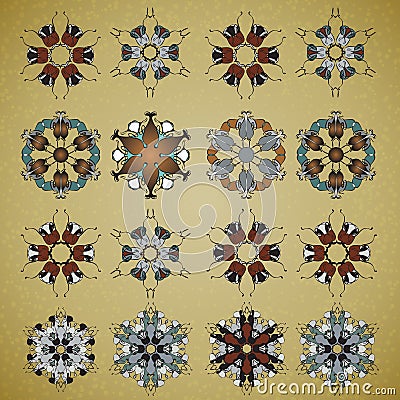 Vector ornamental Mandala set. Round pattern. Circle Tattoo. Vector Illustration