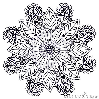 Vector ornamental round lace with damask and arabesque elements. Mehndi style. Vector Illustration