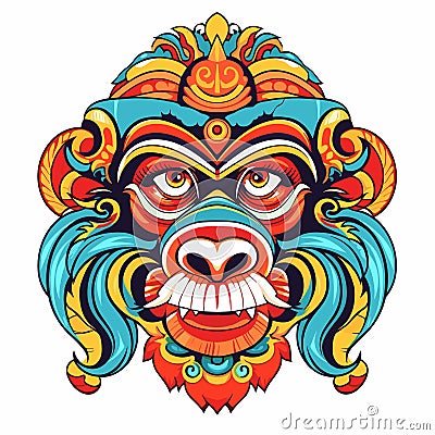 Vector Ornate Monkey Head. Patterned Tribal Colored Design. Chinese style vector illustration Vector Illustration