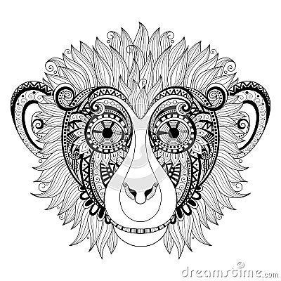Vector Ornate Monkey Head Vector Illustration
