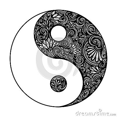 Vector Ornate Yin Yang Symbol Vector Illustration