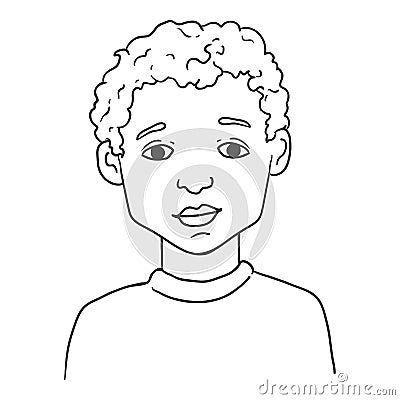 Vector Outline Avatar - Arabian Boy with Curly Hair Vector Illustration