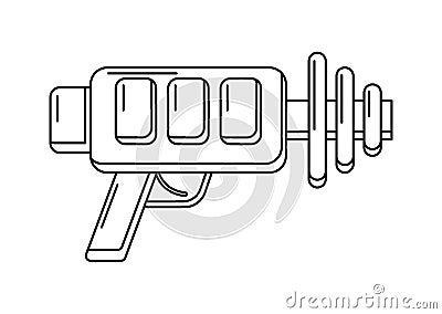 Vector linenear blaster on white. Isolated outline toy gun for coloring page. Futuristic weapon design Vector Illustration