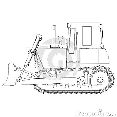 Vector outline Bulldozer, Excavator, grader . Heavy earth moving road construction equipment. Construction vehicle and machinery Vector Illustration