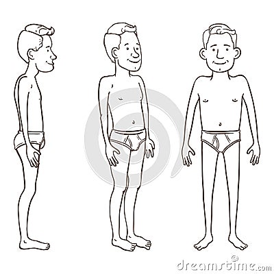 Vector Outline Character - Man in White Underpants. Set of Different Foreshortening Vector Illustration