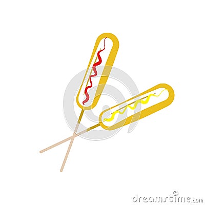 Vector outline corn dog with sausage in dough Stock Photo