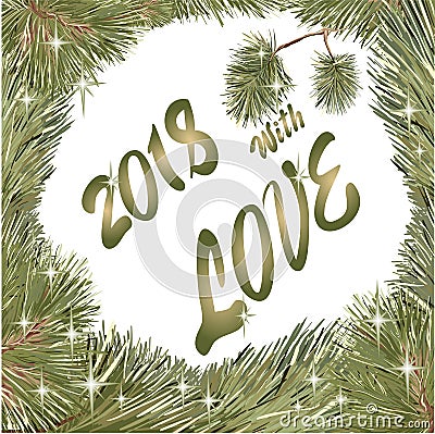 Cristmas love fir tree frame 2018 Vector Illustration