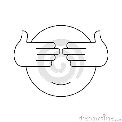 Vector Outline Emoticons. Hand, face, shy emoji, icon, EPS10 Vector Illustration