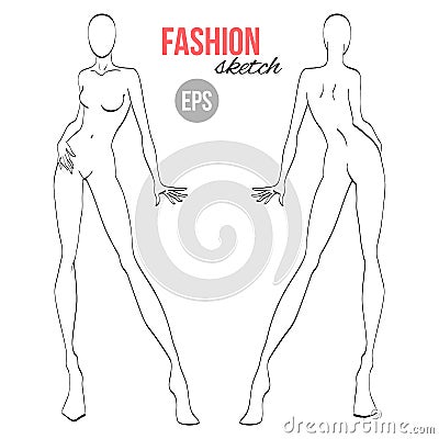 Vector outline girl model template for fashion sketching Vector Illustration