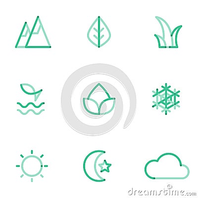 Vector outline green nature web icon set design Vector Illustration