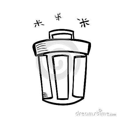 Simple Vector Outline Hand Draw Sketch of Closed Empty Clean and tidy trash bin, at White Vector Illustration