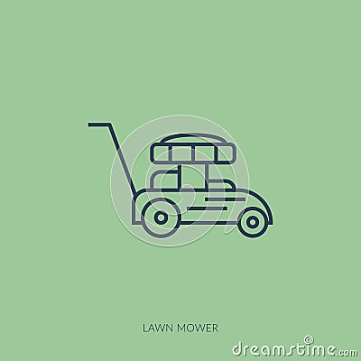 Vector outline icon of home farming and gardening - lawn mover Vector Illustration