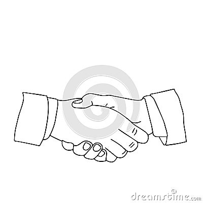 Vector outline illustration of two people shake hands Vector Illustration