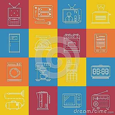 Vector outline minimal household appliances iconset Vector Illustration