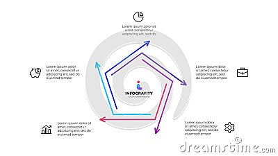 Vector outline pentagon infographic cycle diagram with 5 options, steps, parts or processes Vector Illustration