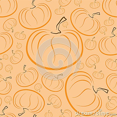 Vector outline pumpkins seamless pattern. Pumpkin patch background. Vector Illustration