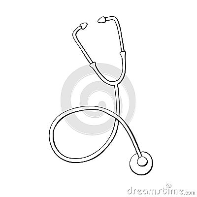 Vector outline stethoscope in doodle style. Medical design element, clipart. Theme of medicine, pandemic, health care, treatment Vector Illustration