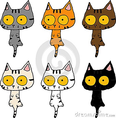 Vector and outline tabby cat excise confuse action sketch character various color isolated white background Vector Illustration