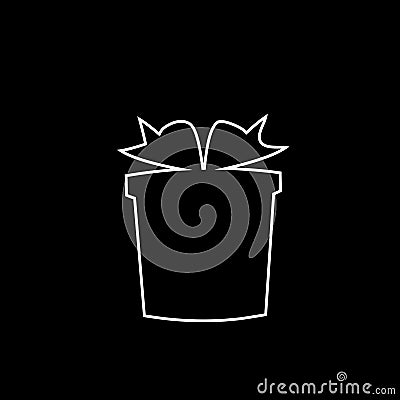 Vector outline white silhouette of ribbon wrapped giftbox on black background Vector Illustration