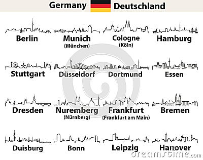 Vector outlines icons of Germany cities skylines Vector Illustration