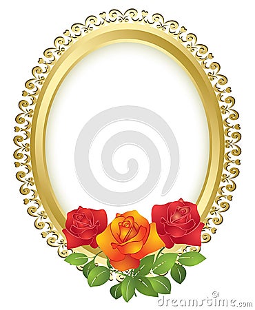 vector oval golden frame with roses Vector Illustration