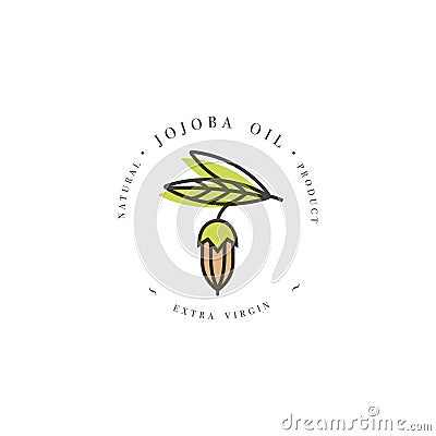 Vector packaging design template and emblem - beauty and cosmetics oil - jojoba Vector Illustration