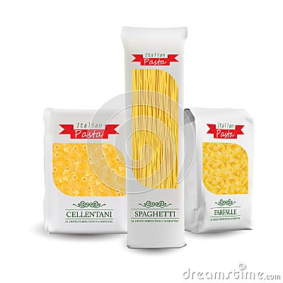 Vector Packaging Template. White Vertical Sealed Bag for Package Different Pasta. Vector Illustration