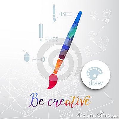 Vector paint brush silhouette made of watercolor, creative icons, watercolor creative concept. Vector concept - creativity and Vector Illustration